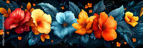 Wallpaper Mural Vibrant abstract floral arrangement with colorful flowers and leaves on a dark background. Torontodigital.ca