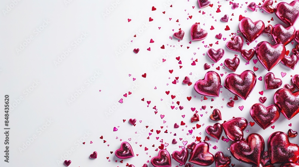 Valentines day background with red and pink hearts on white background. Generative AI Valentines day background with red and pink hearts on white background. Generative AI