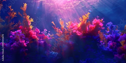 colorful underwater scene with corals and plants in the water
