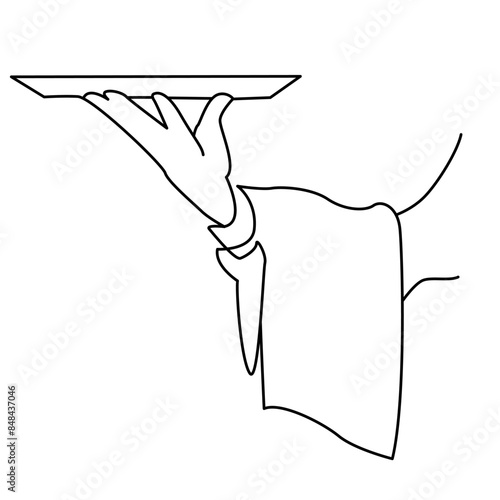 the waiter's hand is holding the tray