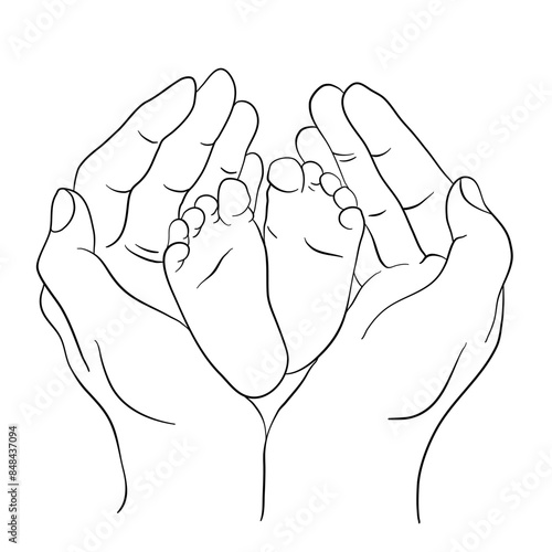a woman's hands holding a baby's legs 