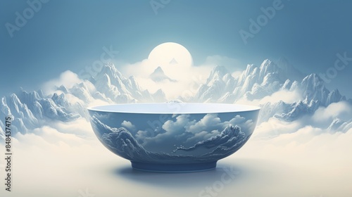 blue bowl with sunrise