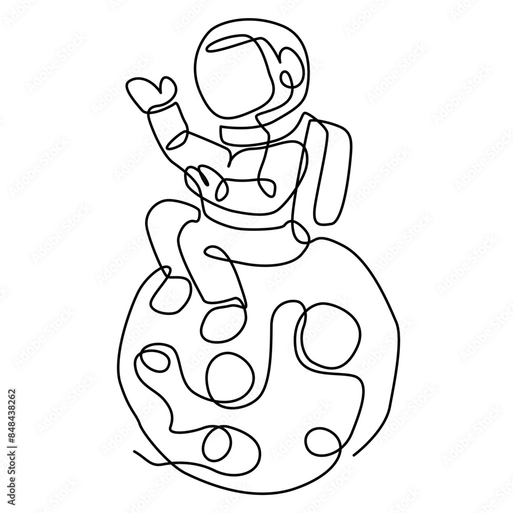 an astronaut in space drawn with a single line. an astronaut in space drawn with a single line.