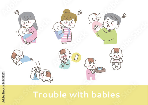 赤ちゃんの事故やトラブルに関するイラストセット