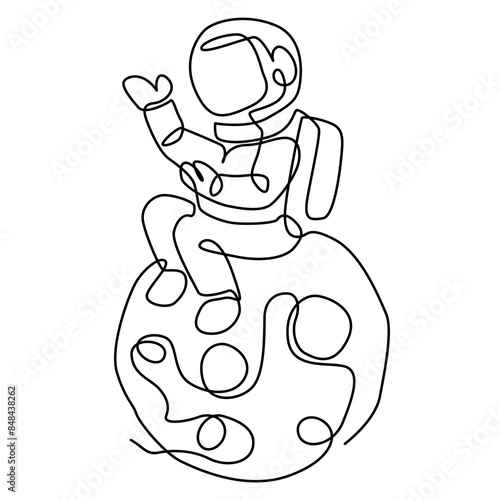 an astronaut in space drawn with a single line.