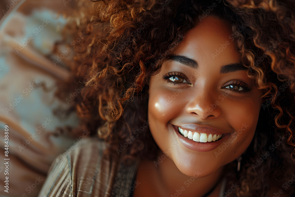 Smiling Woman With Curly Hair. Generative by AI Smiling Woman With Curly Hair. Generative by AI