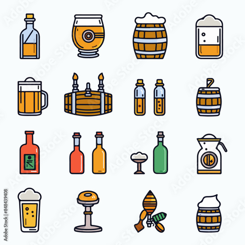 Craft Beer and Brewery Icons Beer types (lager, IPA, stout) Brewing equipment-2