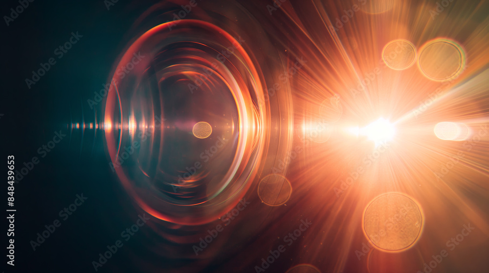 Fototapeta premium Lense flare overlay on black background design element
