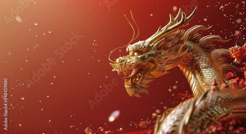 Golden Dragon With Red Festive Background