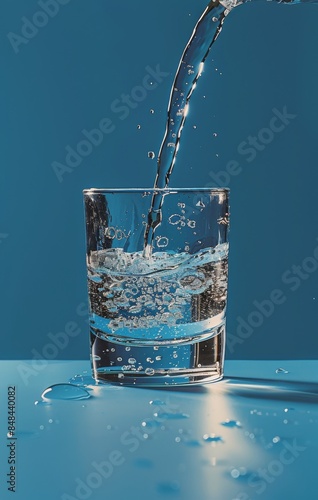 Refreshing Water Pouring Into Glass With Ice Cubes and Lime Slices