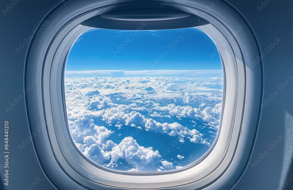 Airplane Window View of Clouds During Flight Airplane Window View of Clouds During Flight