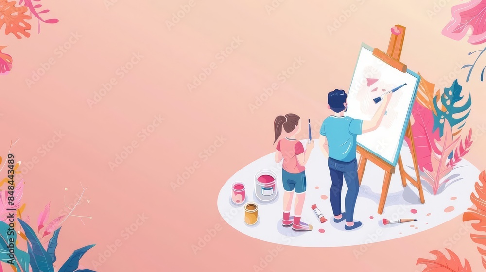 Young artist painting on easel with pink paint Young artist painting on easel with pink paint