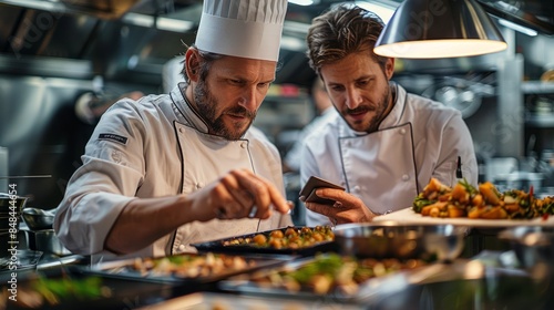 Two Famous Chefs Discuss Their Video Blog while_Using Tablet 