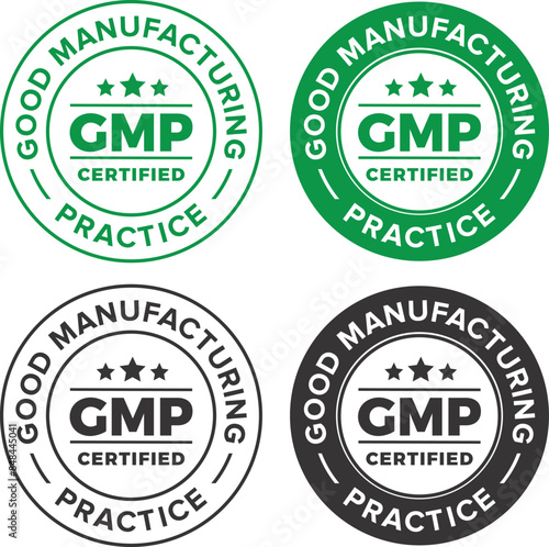 GMP (Good Manufacturing Practice) certified round stamp on white background - Vector