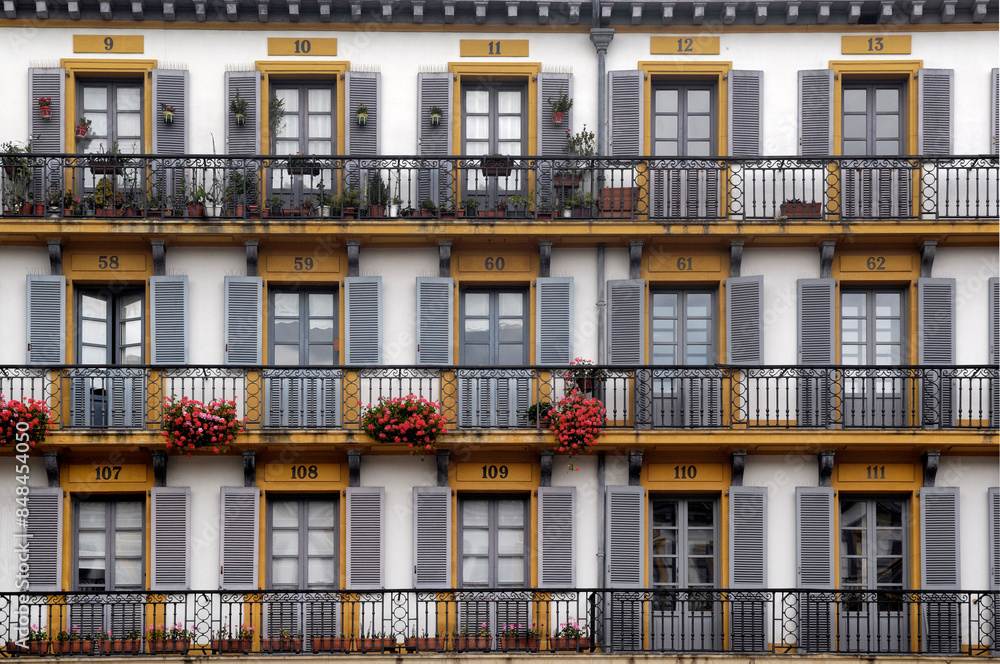 balcony of la Constitucion square, San Sebastian, Guipuzcoa, Basque Country, Spain balcony of la Constitucion square, San Sebastian, Guipuzcoa, Basque Country, Spain