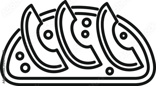 Minimalist line art icon of avocado toast seasoned with spices, representing healthy eating and trendy food choices
