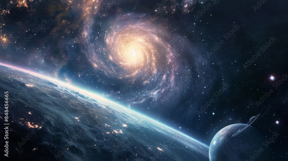 Obraz premium Space abstract background, supermassive black hole, Supernova, galaxy, stars and cosmic gas