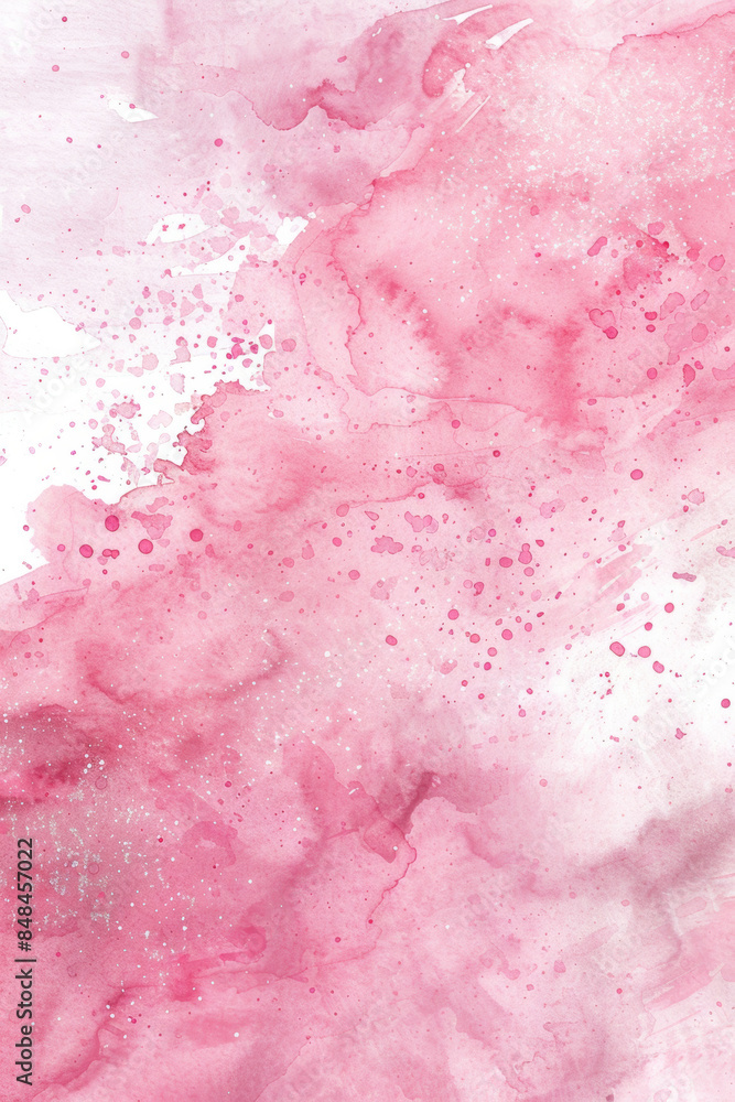 Pink watercolor background with splatters and gradients creating a soft and romantic texture...