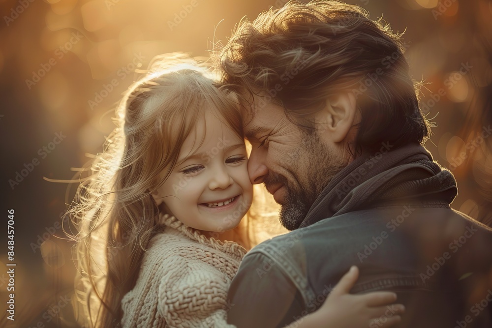 A man and a little girl are cuddling and smiling A man and a little girl are cuddling and smiling