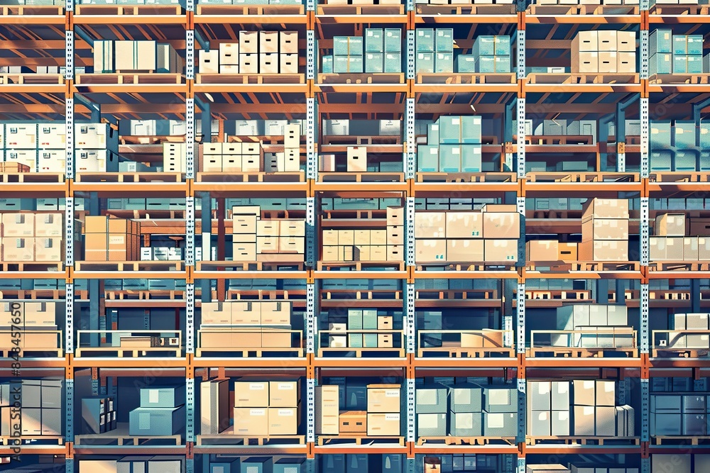 A warehouse with many boxes on the shelves A warehouse with many boxes on the shelves