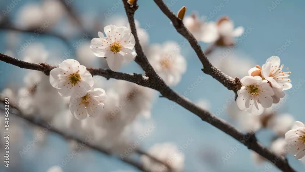 Close-up of White Almond Blossoms on a Branch Close-up of White Almond Blossoms on a Branch