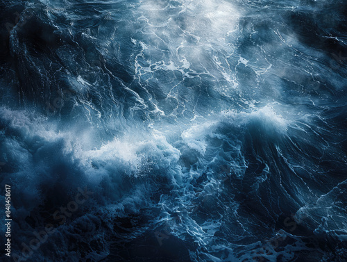 Top view of blue sea in the night. Created with Ai