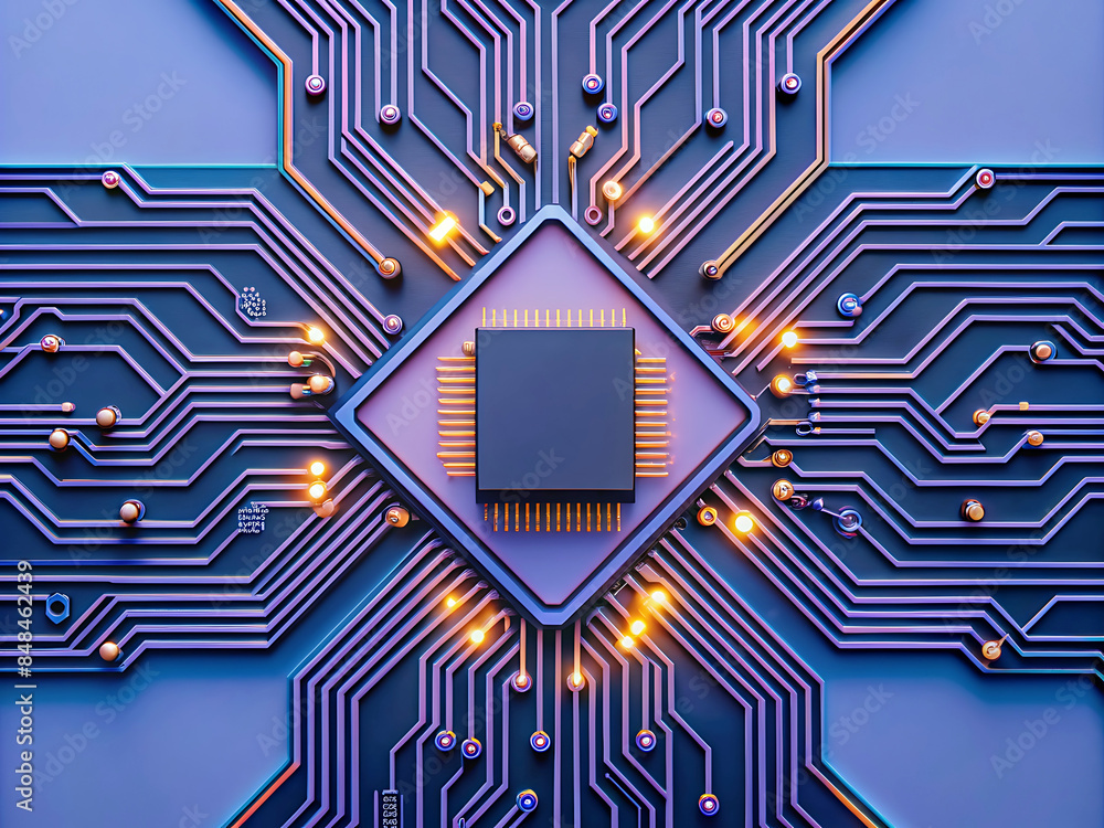 Obraz premium Futuristic Digital Circuit Board Pattern - Hi-Tech Technology Background Illustration