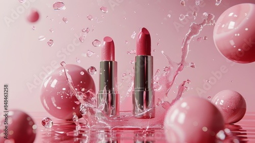 Pink Lipstick in Water Splash photo