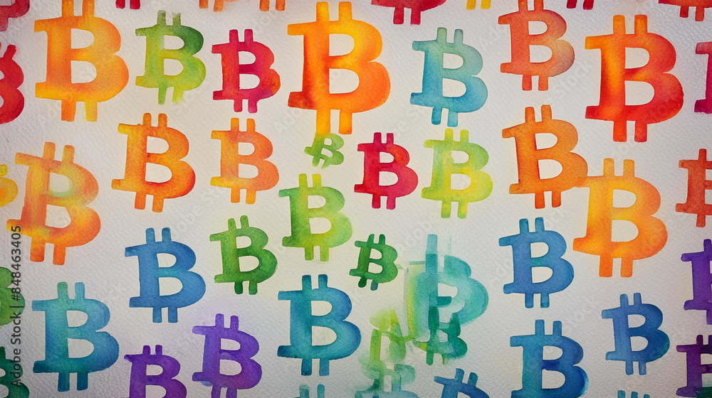 Rainbow Watercolor Painting, Bitcoin Cryptocurrency, background texture, graphic resource Rainbow Watercolor Painting, Bitcoin Cryptocurrency, background texture, graphic resource