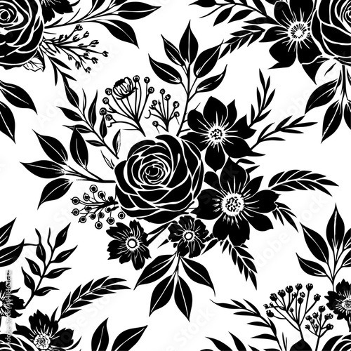 Vektor Musterkachel - Pflanzen und Blumen Muster nahtlos
