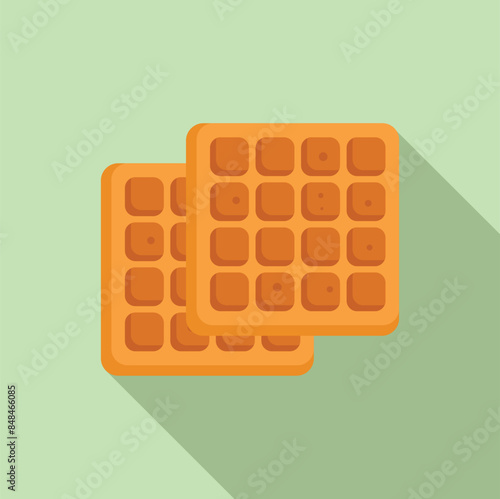 Two square belgian waffles are laying on top of each other, ready to be eaten for breakfast, brunch, or dessert
