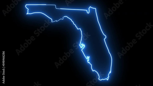 map of the state of Florida in the united states with a blue glowing neon effect