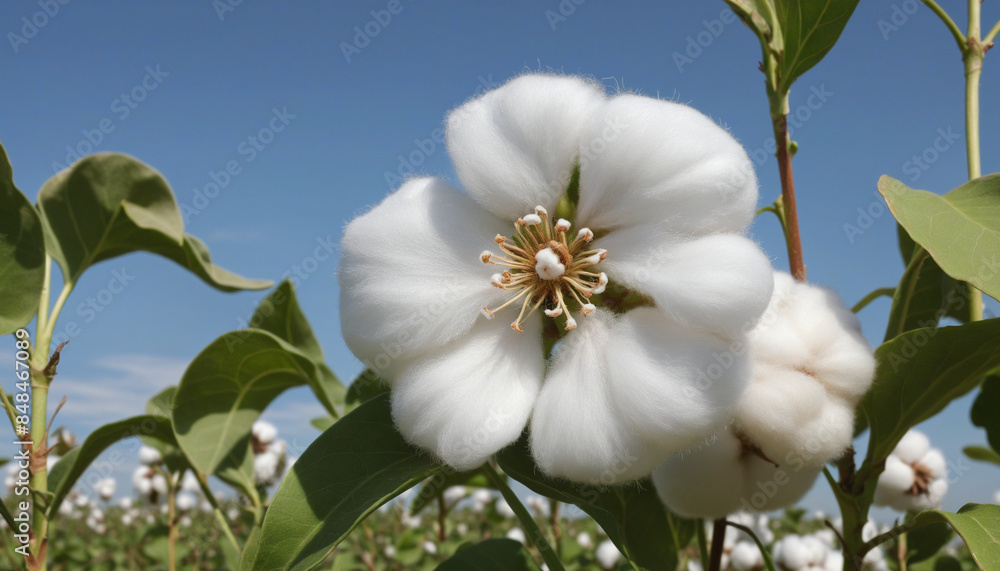 Obraz premium A Fully Grown Cotton Field Ready for Harvest in the Textile Industry