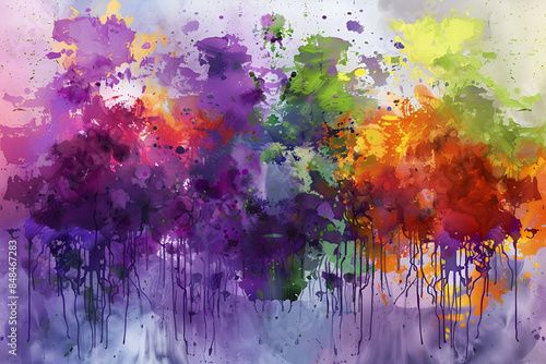 Mardi Gras Digital Watercolor Background Abstract Splash Colorful Art © Amal