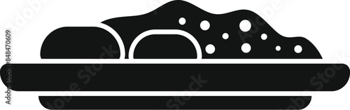 Black glyph icon for a thali, a traditional indian dish consisting of rice, curry, and other accompaniments, often served on a round platter