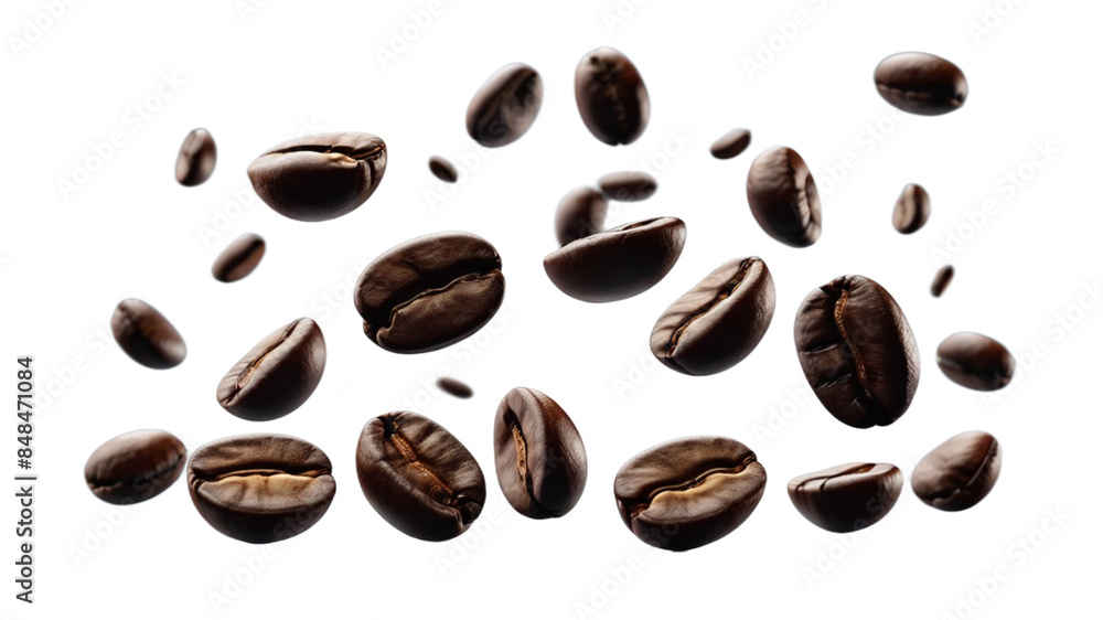 Coffee beans floating isolated on transparent background Coffee beans floating isolated on transparent background