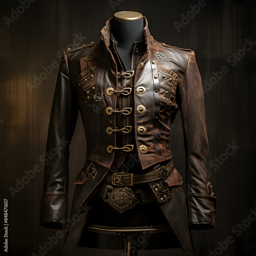 mannequin dressed in a steam punk style leather coat