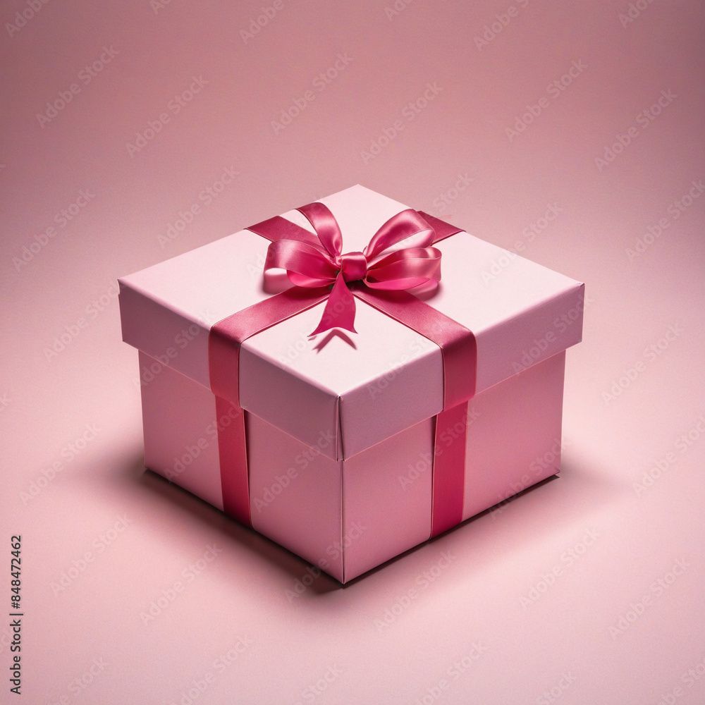 Fototapeta premium Romantic pink ribbon-adorned gift box perfect for any special occasion