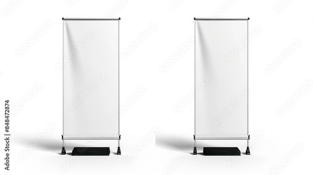 The white empty portable booth stand or roll up board is ideal for advertising and promotion. This realistic modern illustration set includes a blank vertical pull-up information banner mockup for. The white empty portable booth stand or roll up board is ideal for advertising and promotion. This realistic modern illustration set includes a blank vertical pull-up information banner mockup for.