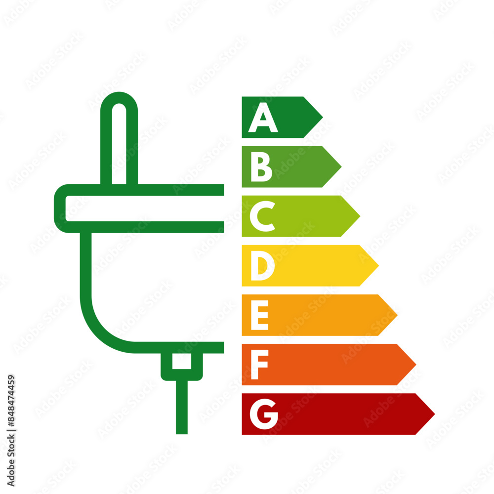 Energy Rating Graph with arrows and electric plug - vector illustration Energy Rating Graph with arrows and electric plug - vector illustration