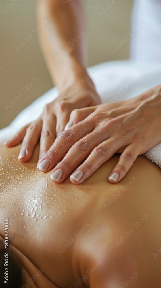 close up of female Massage Therapist's hands Massaging Woman's Back close up of female Massage Therapist's hands Massaging Woman's Back