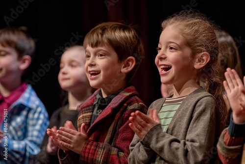 White children clapping and smiling on stage, representing joy and appreciation in performance © MarGa