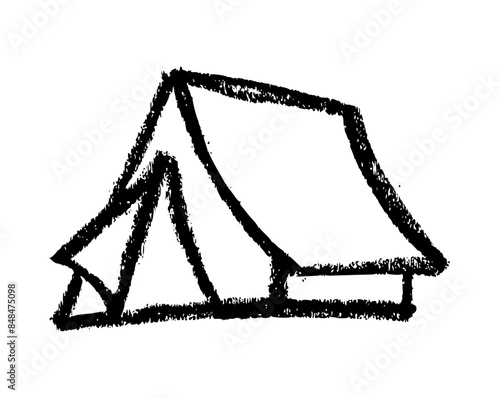Tent Camping Icon - Crayon Chalk Drawing
