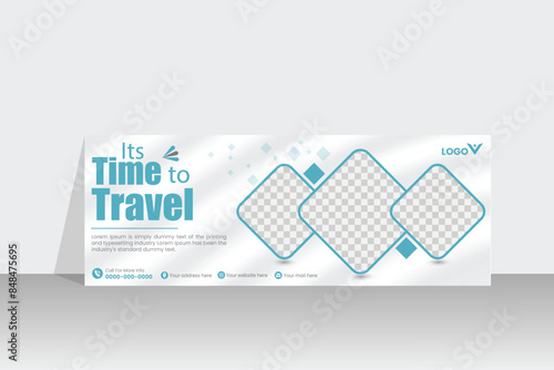 Travel facebook cover or social media web banner vector design template with  tourism, colours, cover, discount, graphic, header, image, layout, package, page, photo, place,
