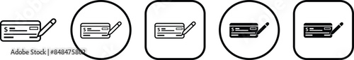 Payment check icon in flat and line style set. vector for apps or website bank cheque symbol. paycheck sign in black Bank Check related glyph icon. Isolated on transparent background.