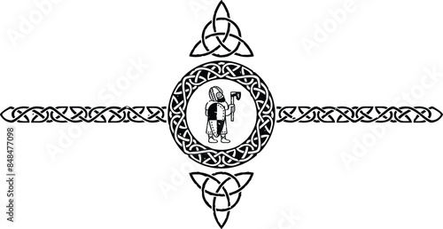 Celtic Pattern Circle Header with Triquetra and Viking Warrior