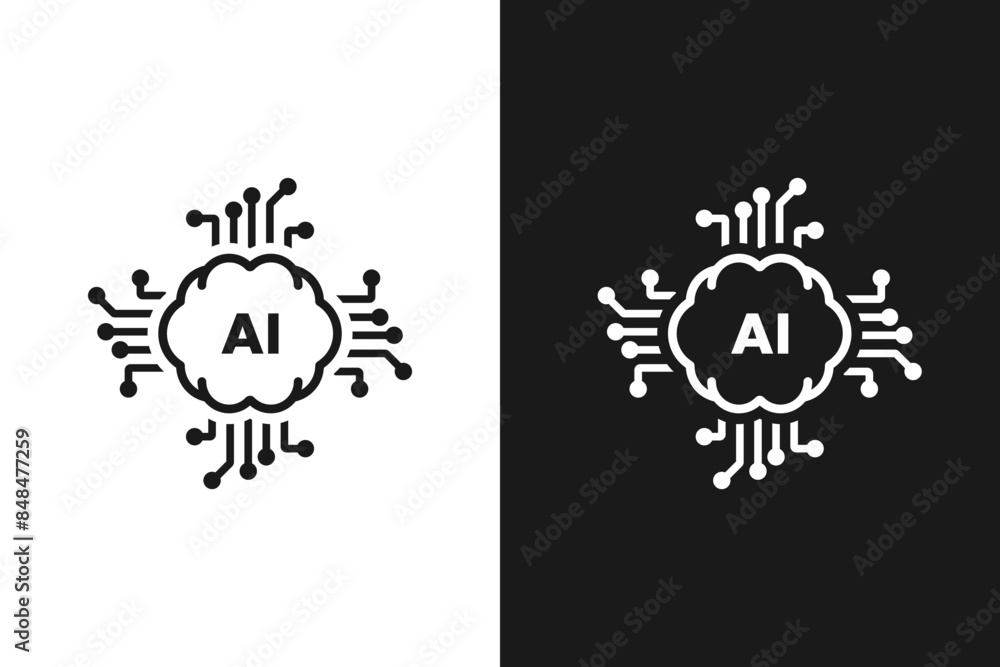 Obraz premium AI processor chip. Artificial intelligence. AI symbol or sign for graphic design, logo, web site, social media. vector icon. black and white