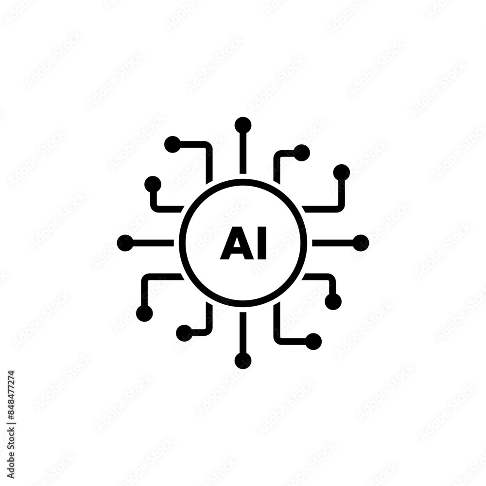 AI processor chip. Artificial intelligence. AI symbol or sign for graphic design, logo, web site, social media. vector icon. ChatGPT and other bots AI processor chip. Artificial intelligence. AI symbol or sign for graphic design, logo, web site, social media. vector icon. ChatGPT and other bots