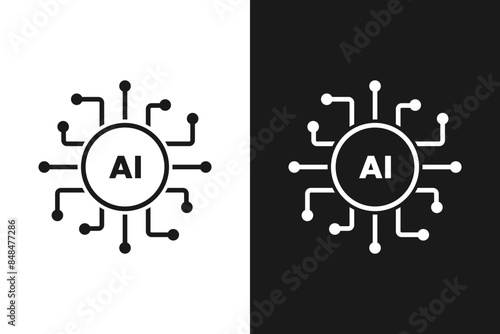AI processor chip. Artificial intelligence. AI symbol or sign for graphic design, logo, web site, social media. vector icon. ChatGPT and other bots. Black and white.