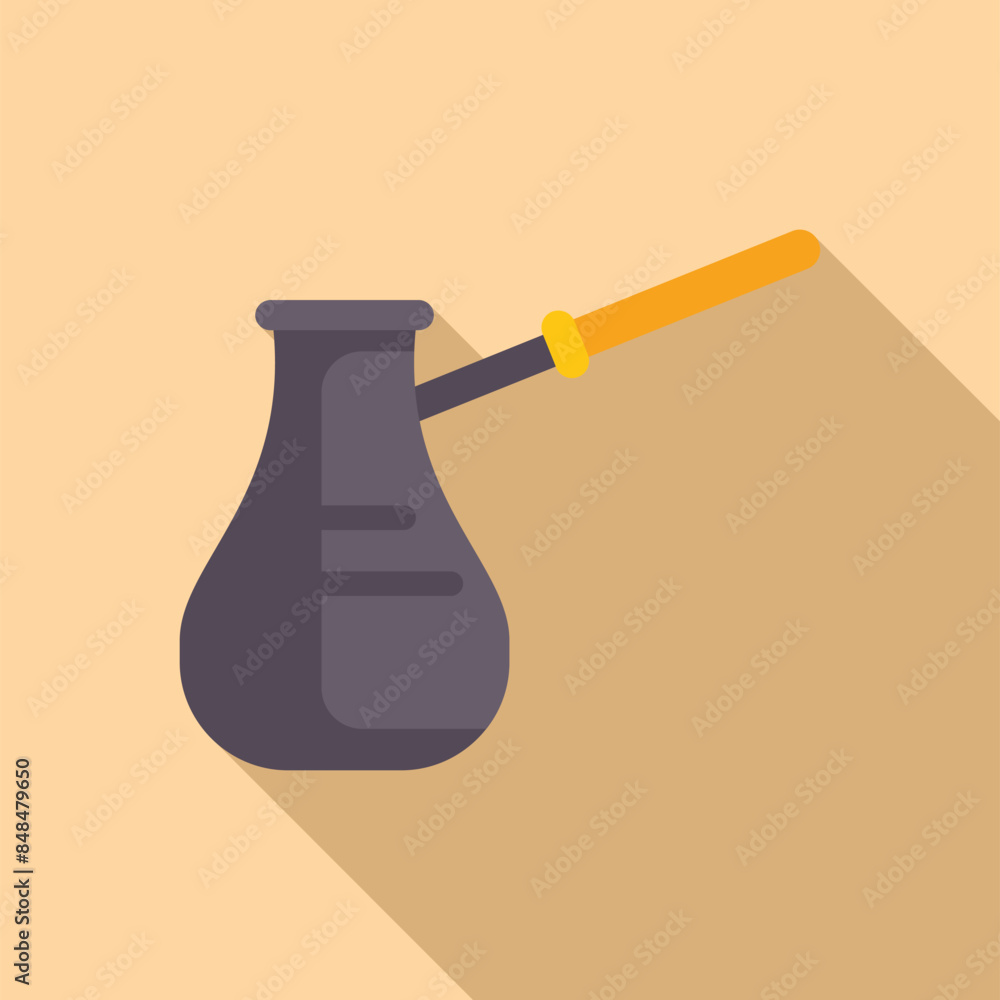 Minimal illustration of a cezve, a traditional turkish coffee pot, featuring a long shadow Minimal illustration of a cezve, a traditional turkish coffee pot, featuring a long shadow